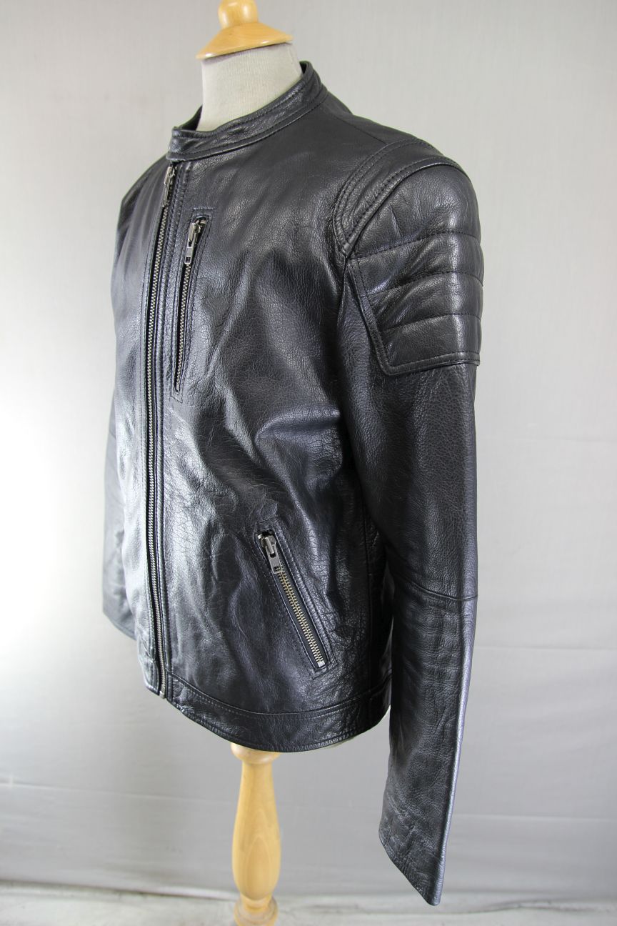 LABEL LAB LONDON RETRO BLACK COWHIDE LEATHER COTTON LINED BIKER JACKET 40-42 IN
