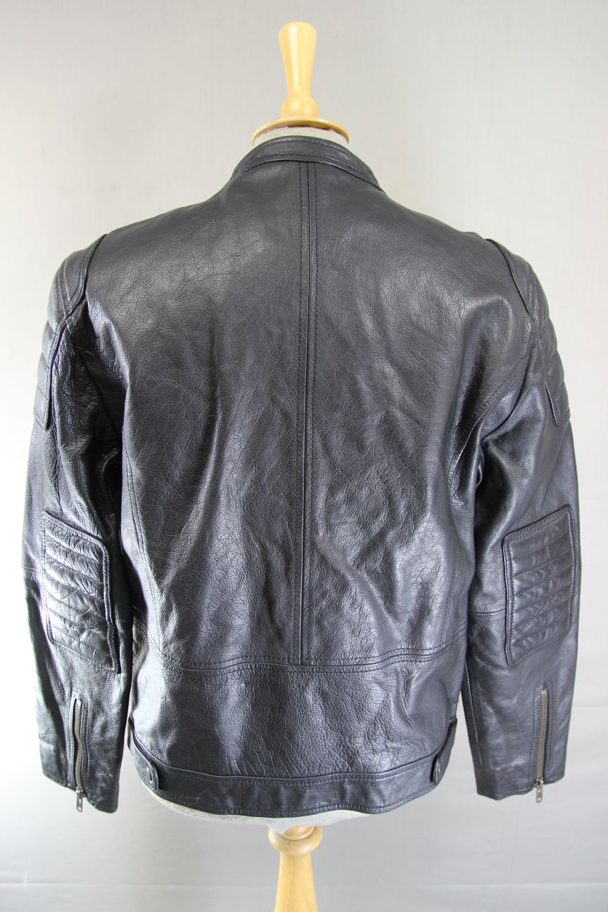 LABEL LAB LONDON RETRO BLACK COWHIDE LEATHER COTTON LINED BIKER JACKET 40-42 IN