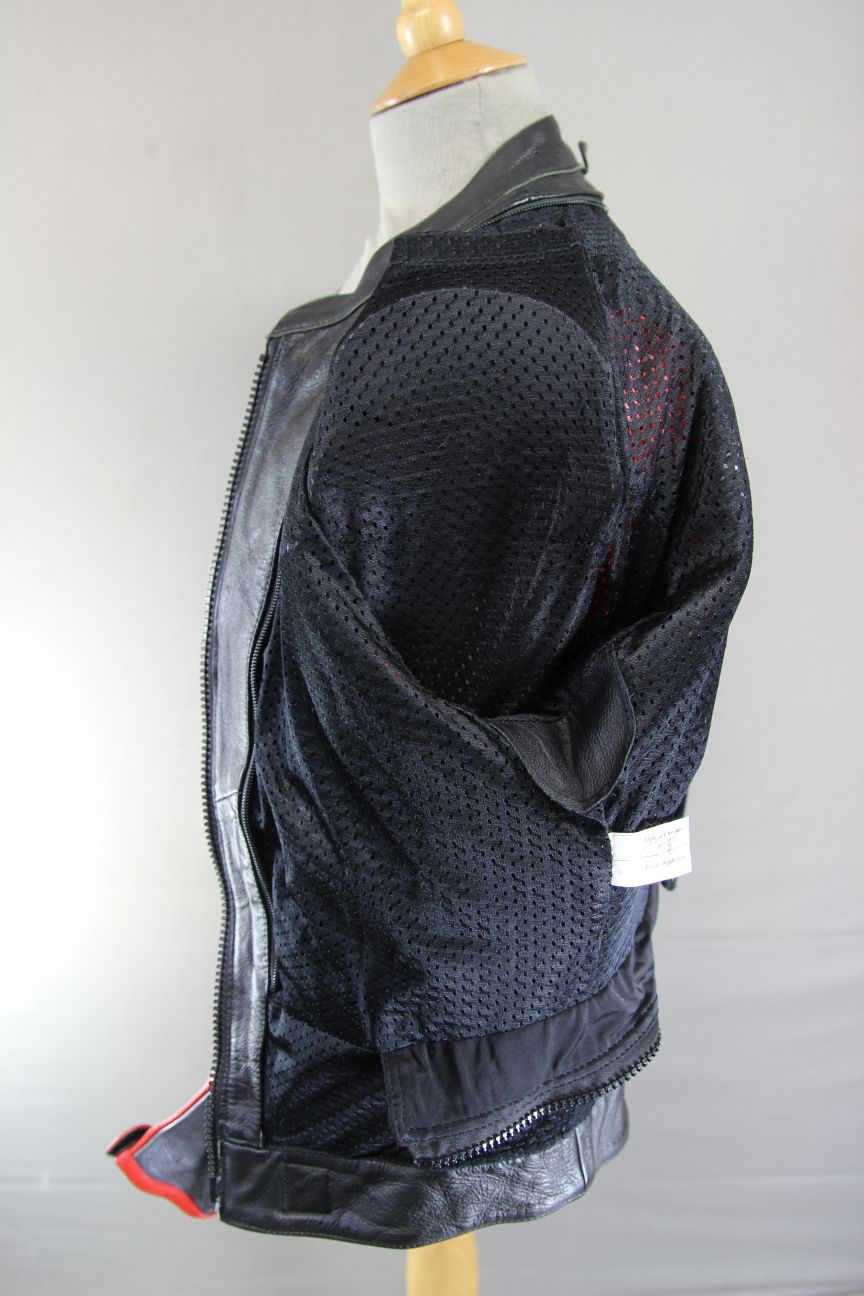 BUFFALO BLACK, RED, SILVER & WHITE LEATHER BIKER JACKET WITH CE ARMOUR 42 INCH