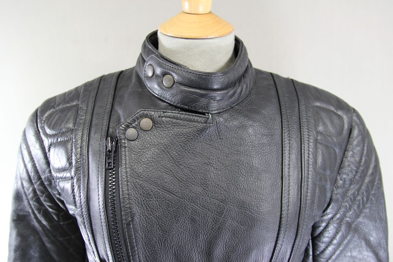 MERCURY STONES CLASSIC BLACK LEATHER BIKER JACKET 36 INCH CHEST