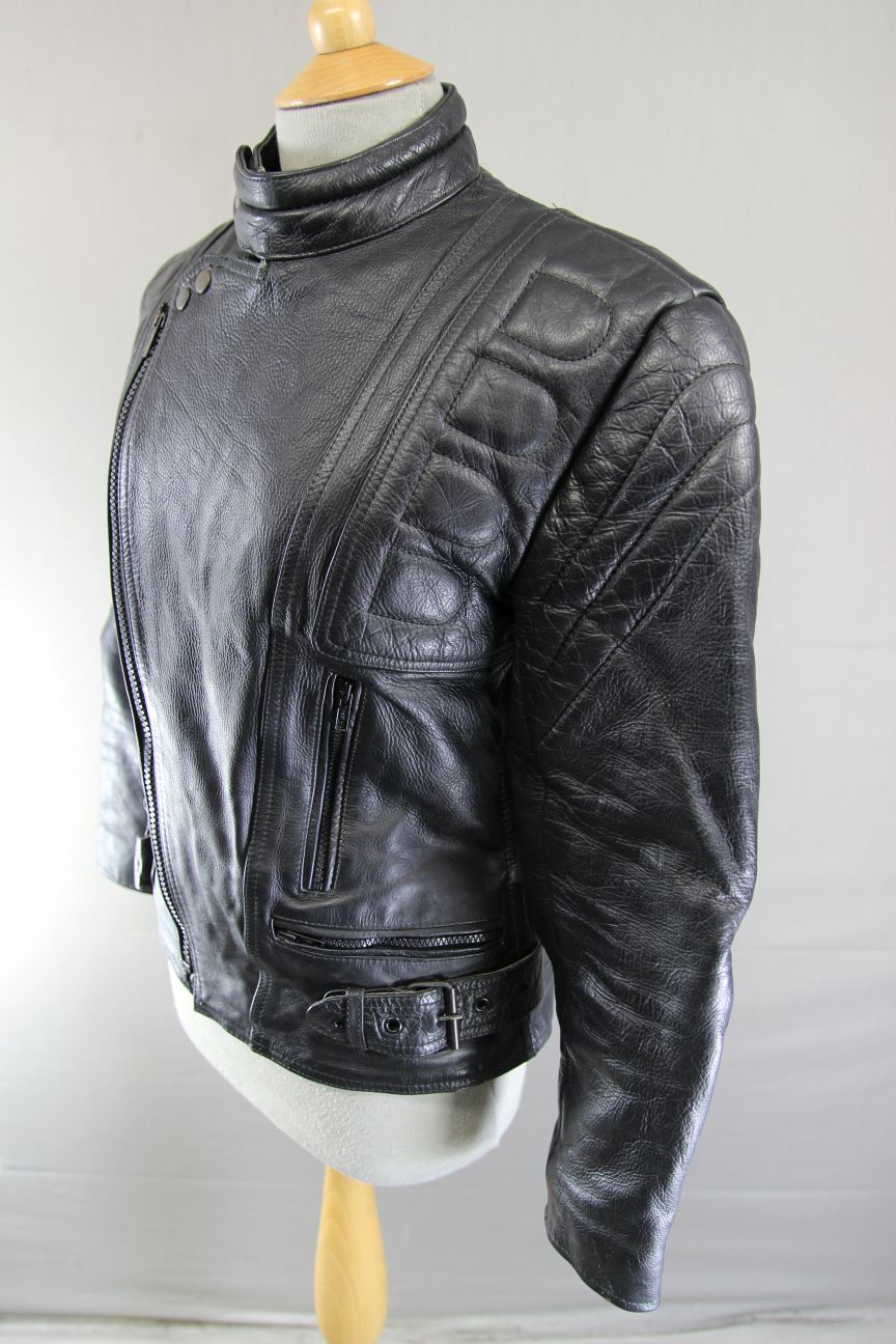 MERCURY STONES CLASSIC BLACK LEATHER BIKER JACKET 36 INCH CHEST