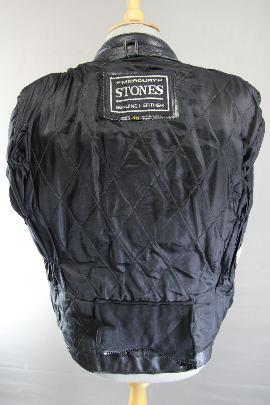 MERCURY STONES CLASSIC BLACK LEATHER BIKER JACKET 36 INCH CHEST