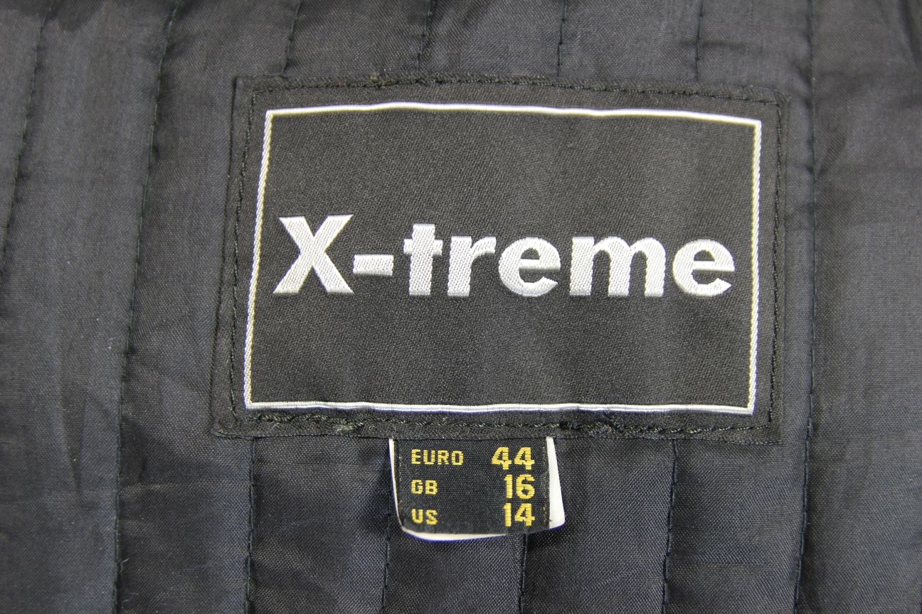 X-TREME BLACK, SILVER & BLUE LEATHER BIKER JACKET + ARMOUR/THERMAL LINING SIZE16
