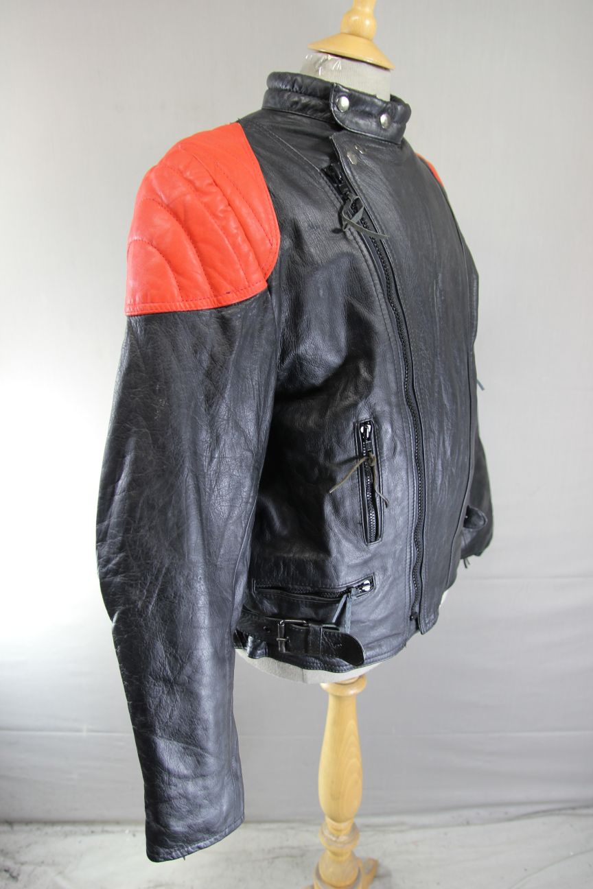VINTAGE WADDINGTON CLASSIC BLACK & RED LEATHER BIKER JACKET 42 INCH CHEST