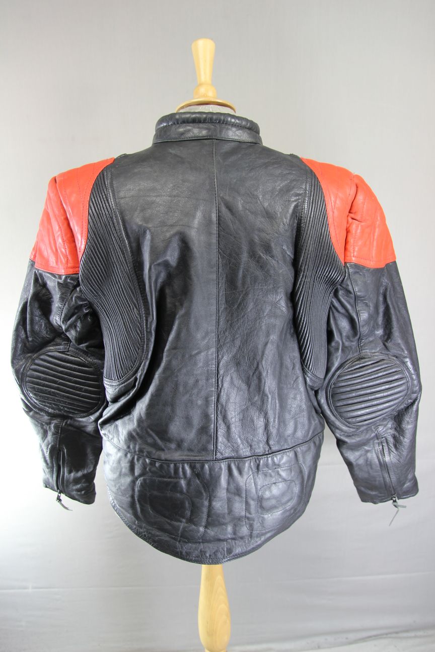 VINTAGE WADDINGTON CLASSIC BLACK & RED LEATHER BIKER JACKET 42 INCH CHEST