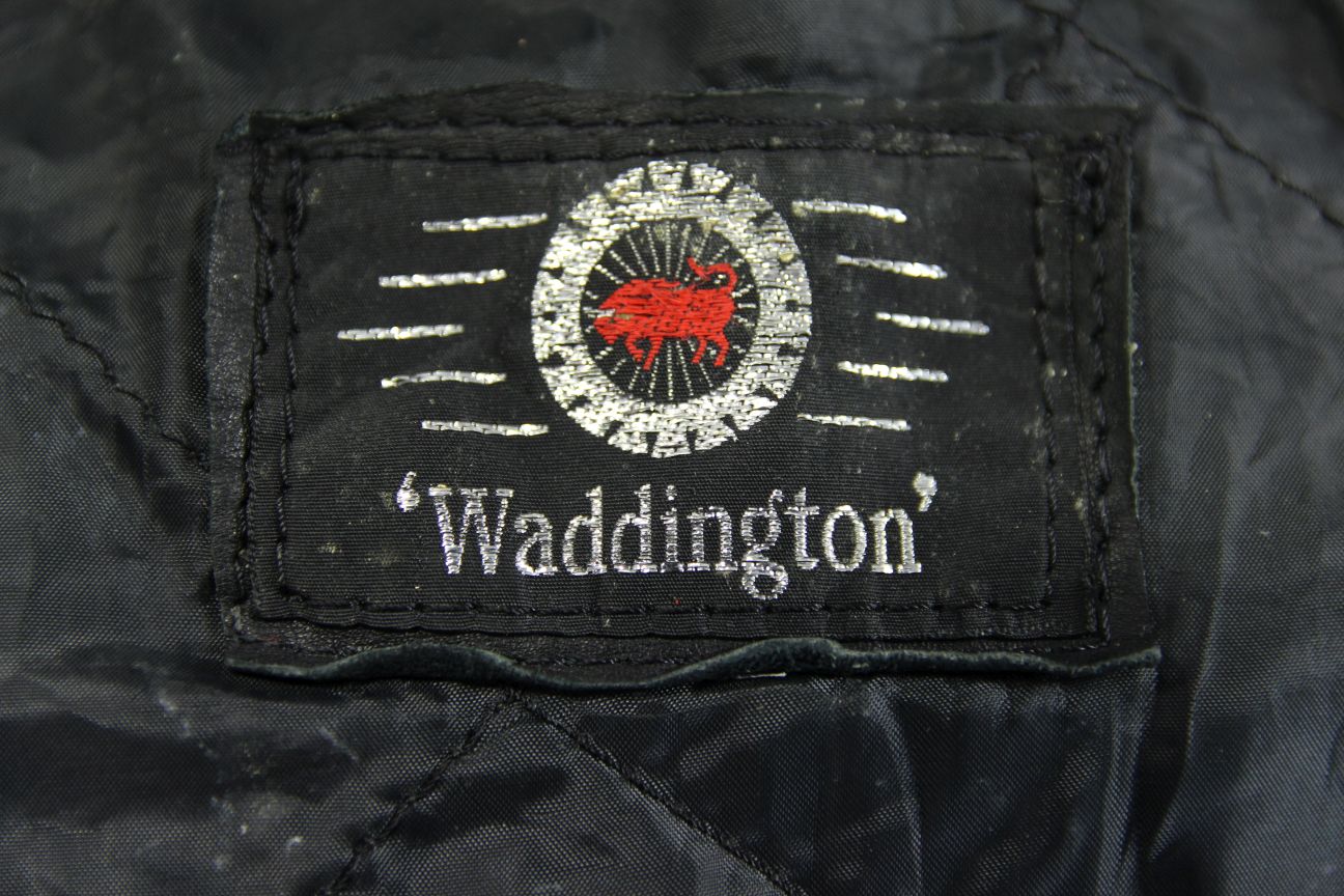 VINTAGE WADDINGTON CLASSIC BLACK & RED LEATHER BIKER JACKET 42 INCH CHEST