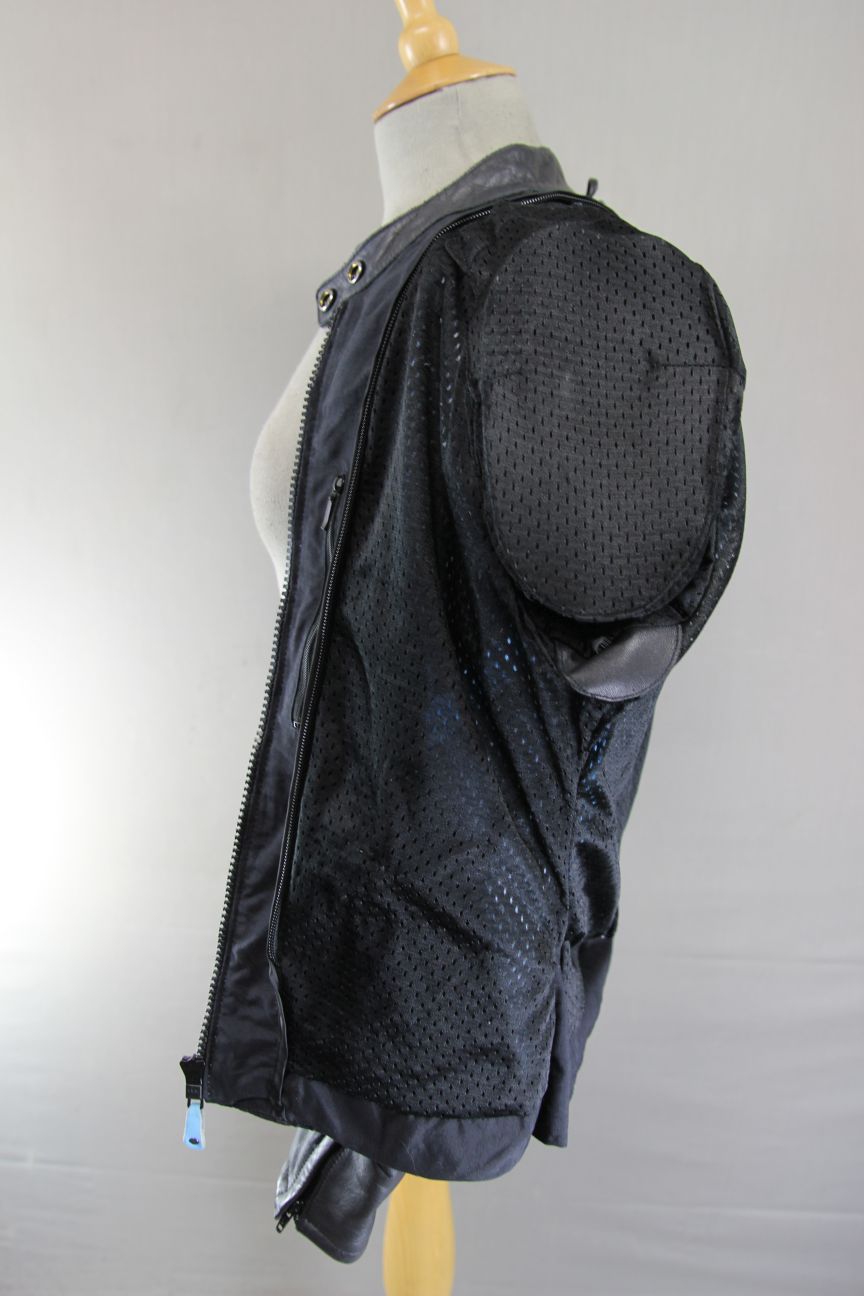 RICHA BLUE & BLACK LEATHER BIKER JACKET + BACK/SHOULDER/ELBOW CE ARMOUR: SIZE 12