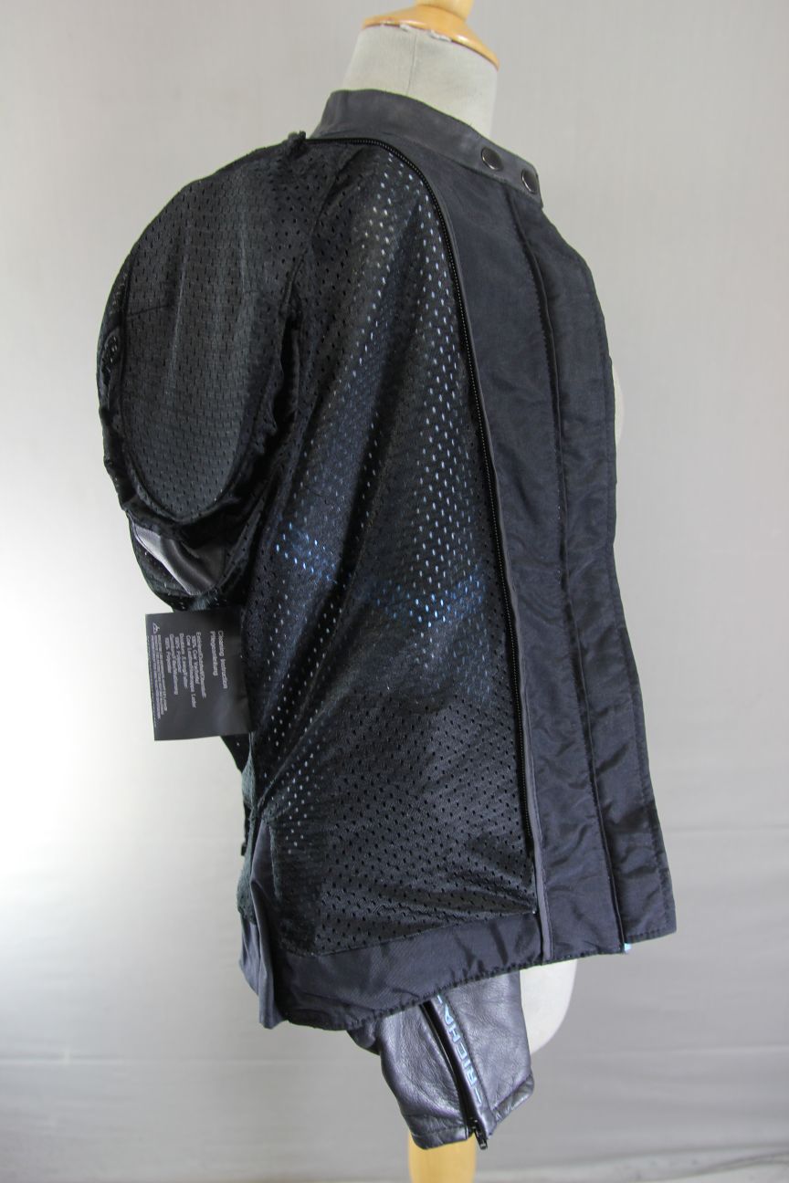RICHA BLUE & BLACK LEATHER BIKER JACKET + BACK/SHOULDER/ELBOW CE ARMOUR: SIZE 12