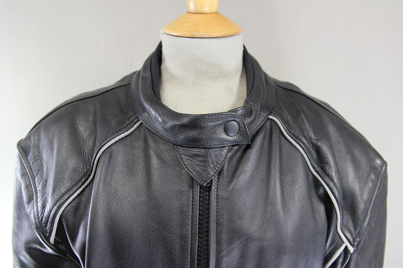 JTS CLASSIC BLACK LEATHER BIKER JACKET WITH CE ARMOUR 44-46 INCH CHEST: SIZE 22