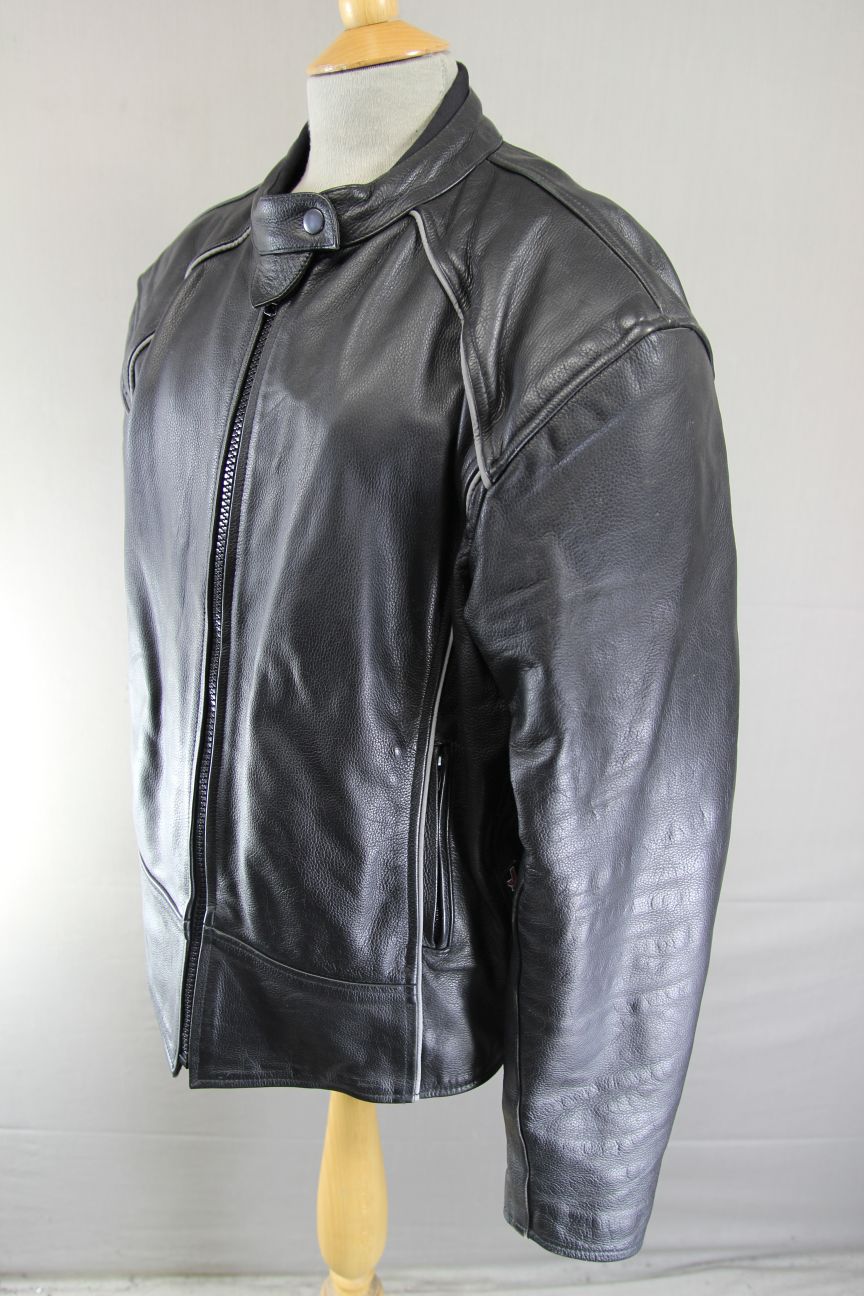 JTS CLASSIC BLACK LEATHER BIKER JACKET WITH CE ARMOUR 44-46 INCH CHEST: SIZE 22
