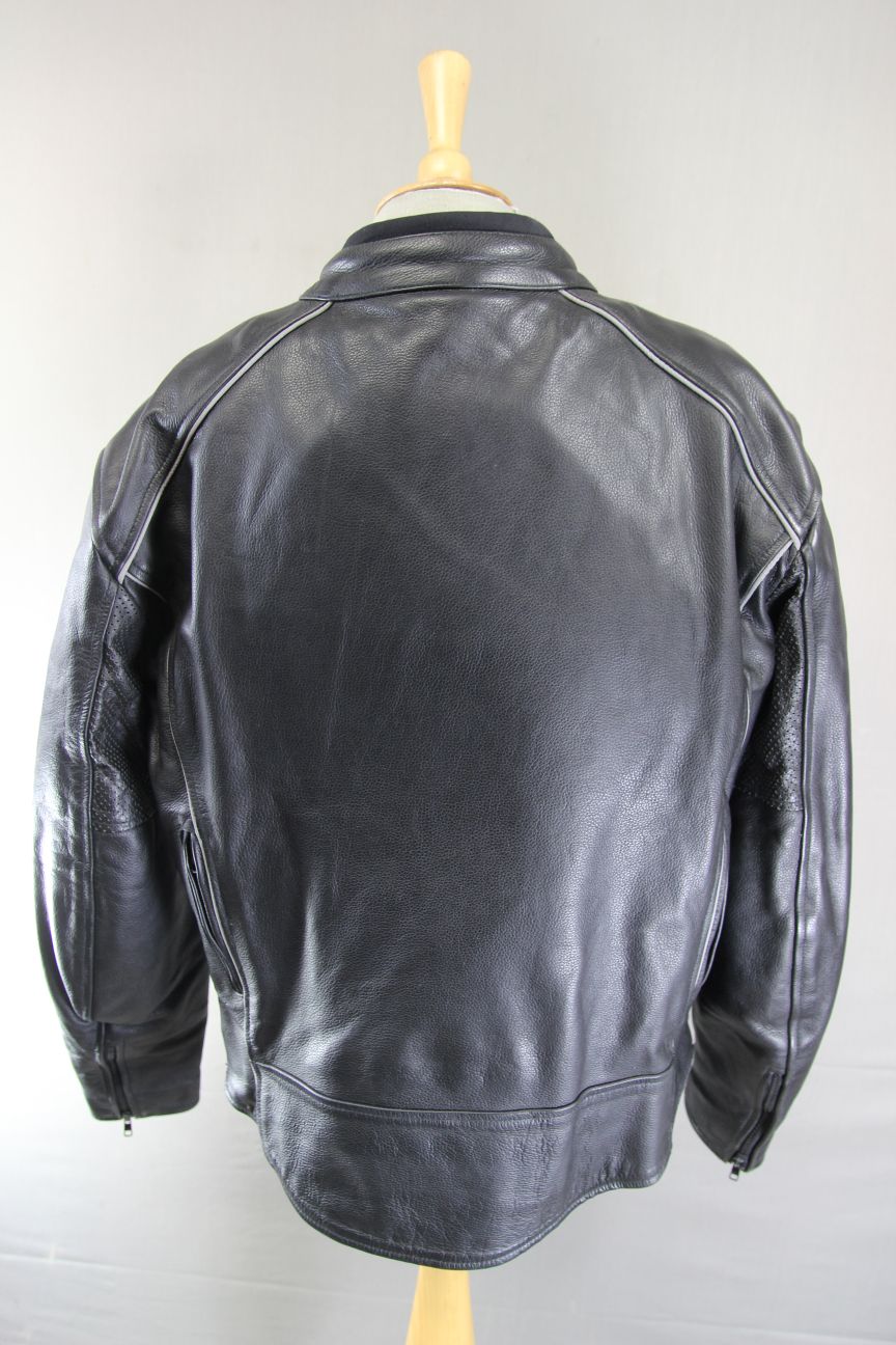 JTS CLASSIC BLACK LEATHER BIKER JACKET WITH CE ARMOUR 44-46 INCH CHEST: SIZE 22