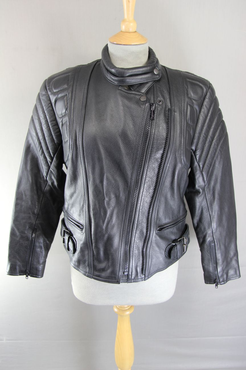 SKINTAN CLASSIC BLACK COWHIDE LEATHER BIKER JACKET 36 INCH/LARGE