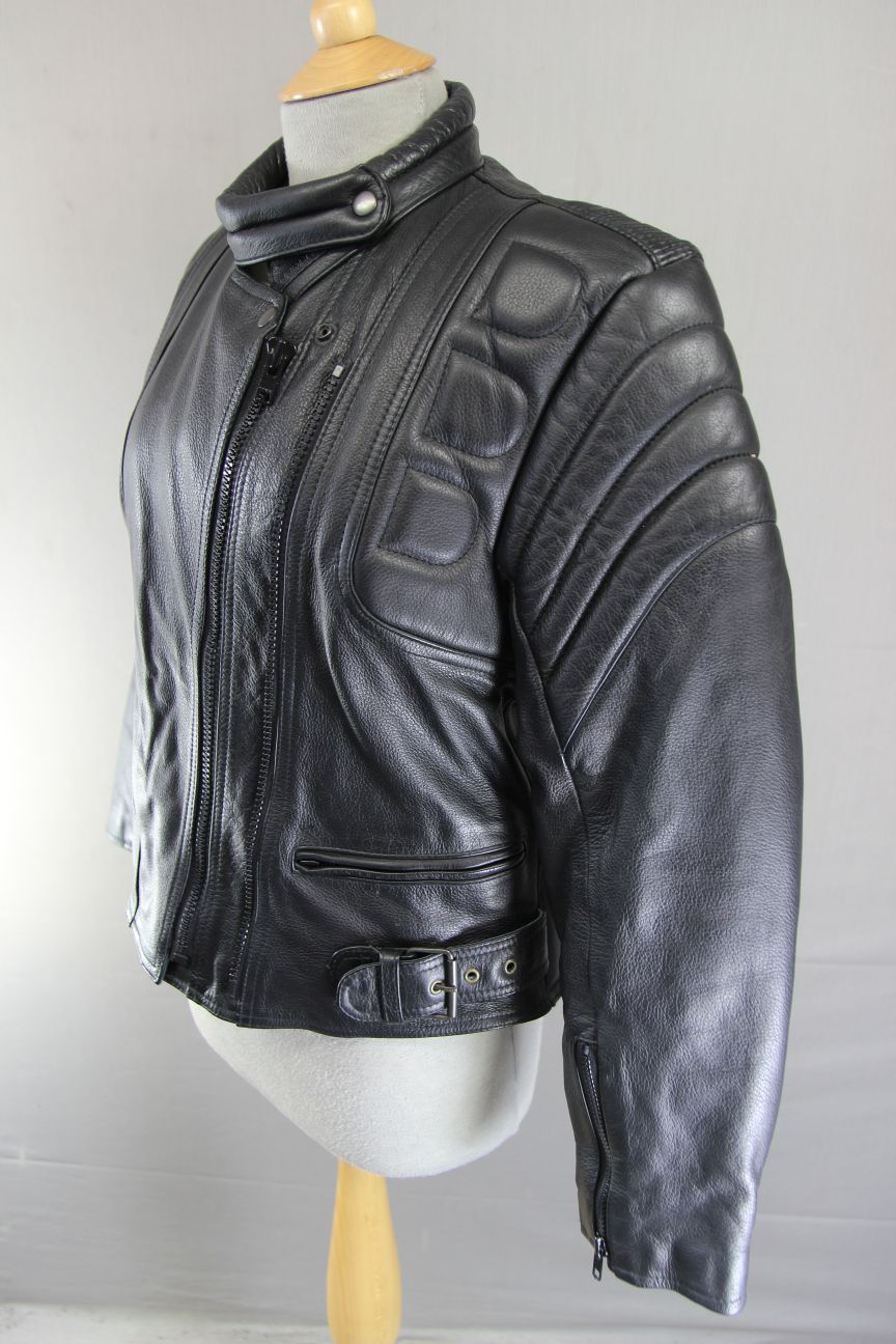 SKINTAN CLASSIC BLACK COWHIDE LEATHER BIKER JACKET 36 INCH/LARGE