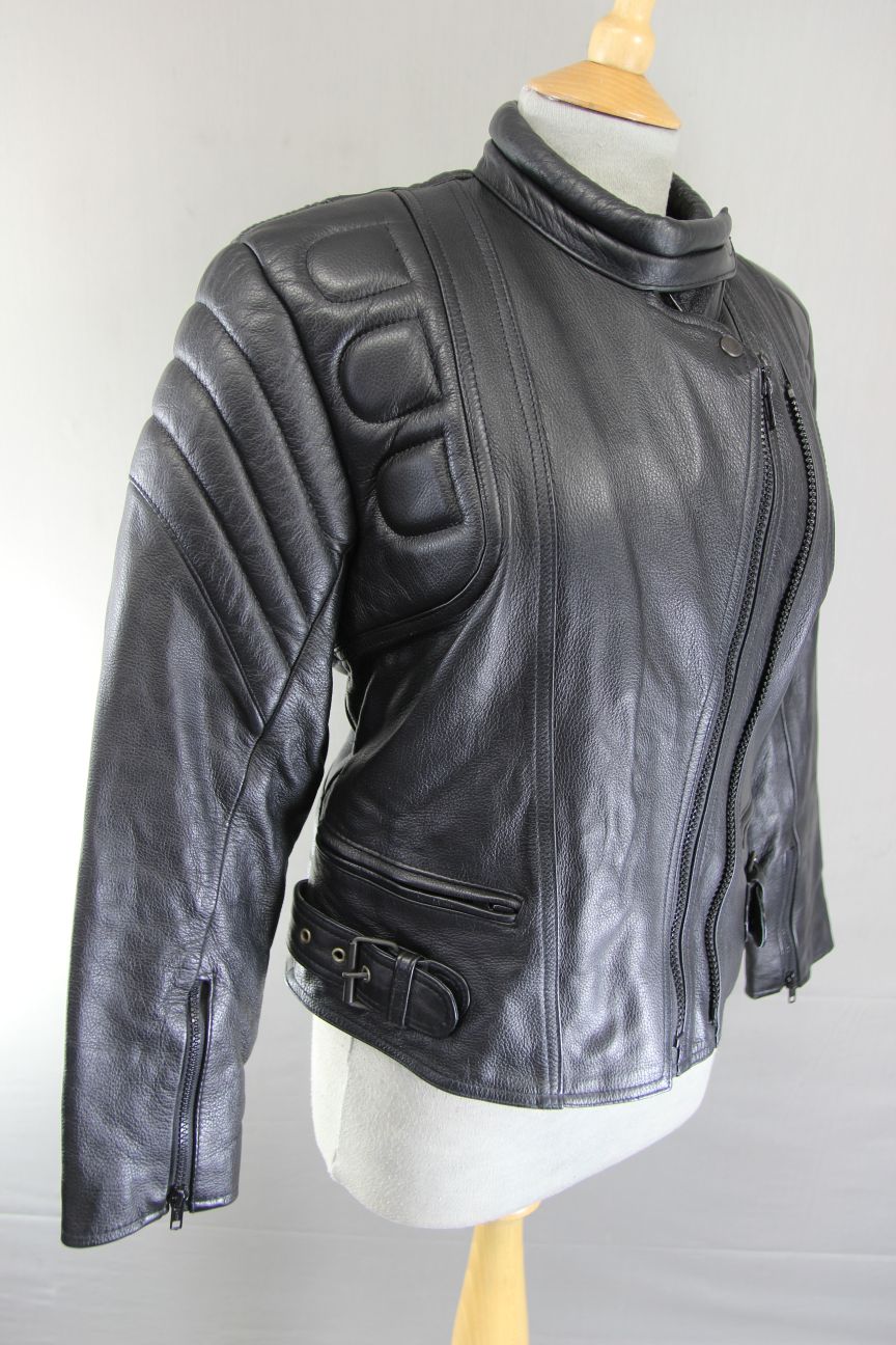 SKINTAN CLASSIC BLACK COWHIDE LEATHER BIKER JACKET 36 INCH/LARGE