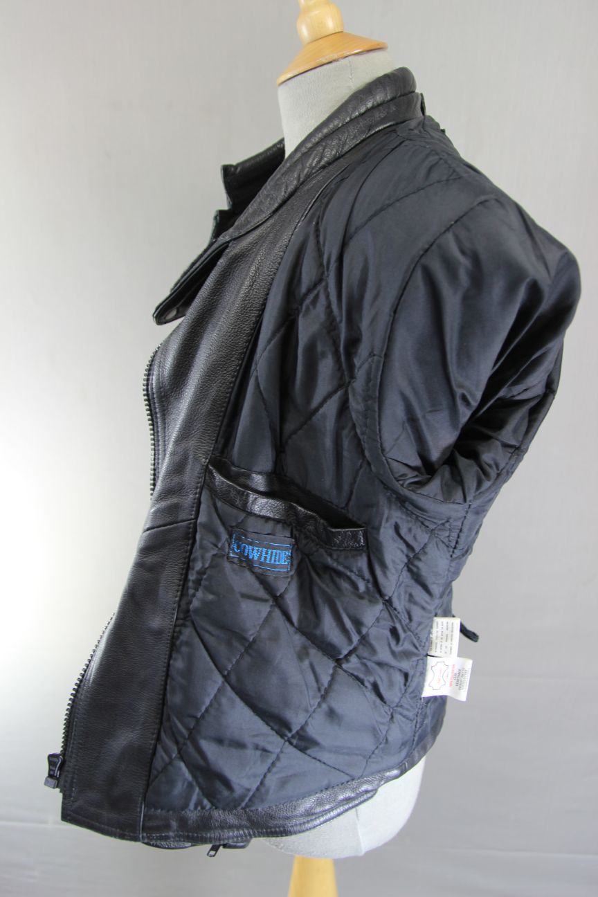 SKINTAN CLASSIC BLACK COWHIDE LEATHER BIKER JACKET 36 INCH/LARGE