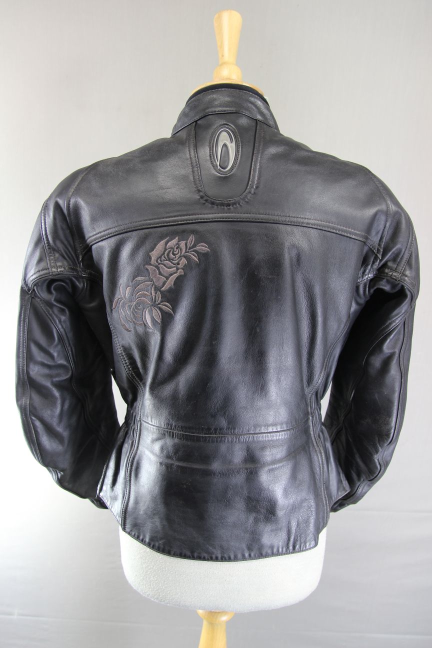 RICHA 'LENA' BLACK LEATHER BIKER JACKET WITH CE ARMOUR & THERMAL LINING: SIZE 12