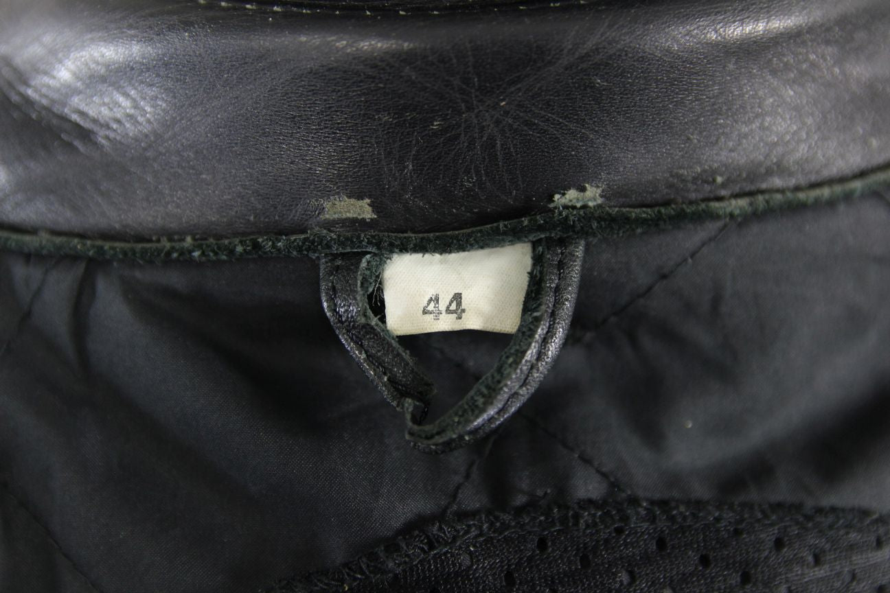 CLASSIC EURO STYLE BLACK LEATHER BIKER JACKET WITH BACK PROTECTOR 40-42 INCH