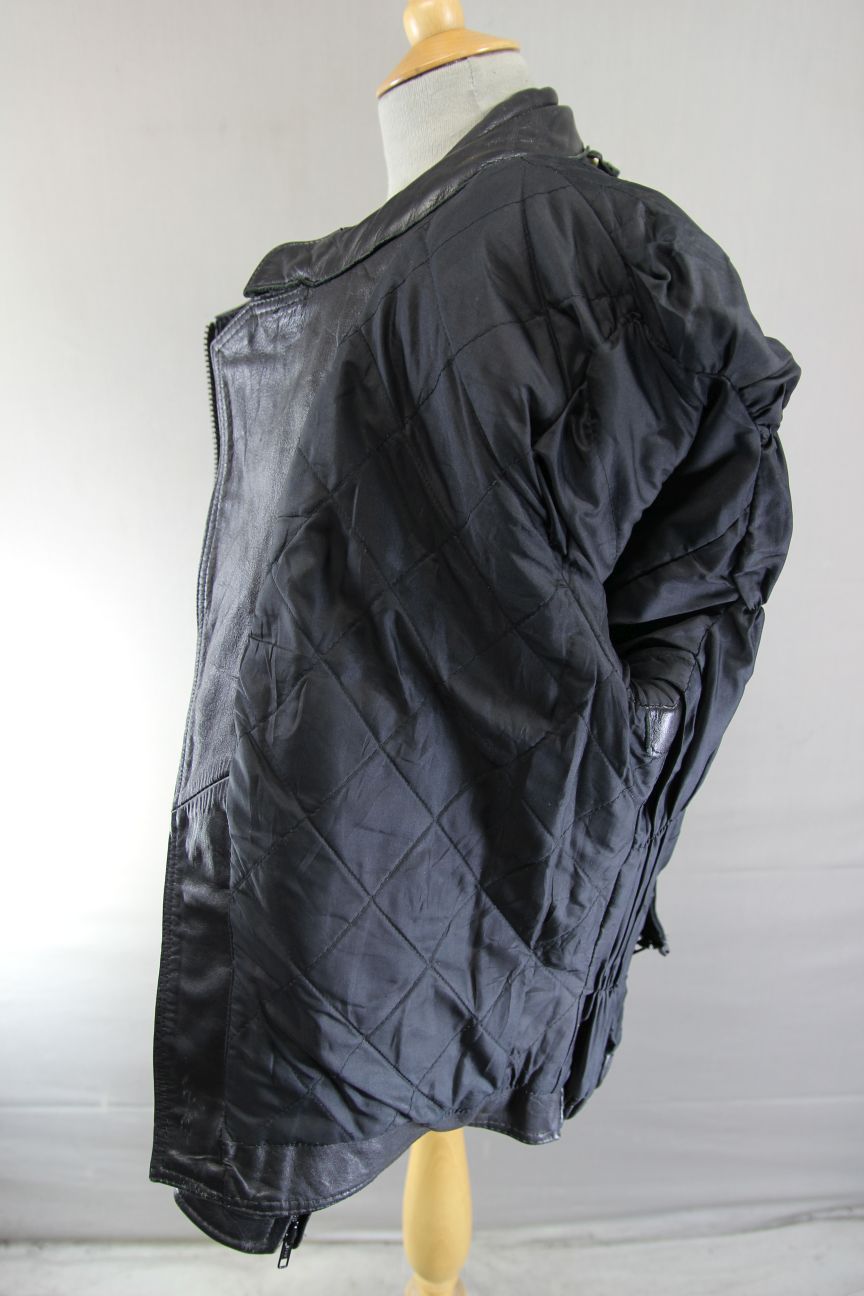 CLASSIC EURO STYLE BLACK LEATHER BIKER JACKET WITH BACK PROTECTOR 40-42 INCH