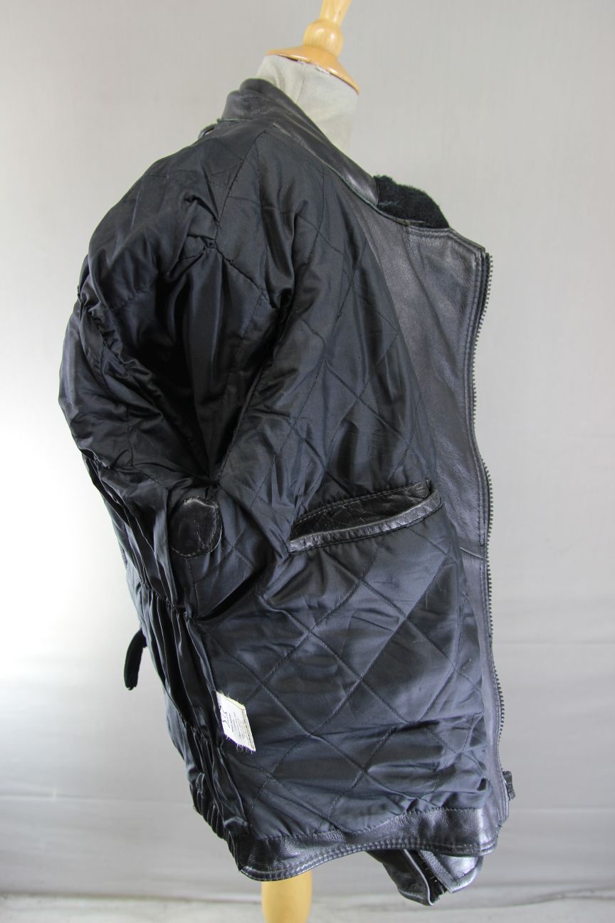 CLASSIC EURO STYLE BLACK LEATHER BIKER JACKET WITH BACK PROTECTOR 40-42 INCH