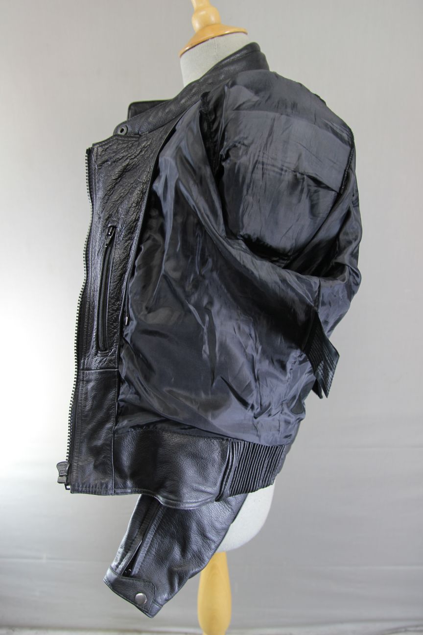 DYNAMIC LEATHERS BLACK BIKER JACKET WITH REMOVABLE ARMASPORT+ CE ARMOUR: SIZE 14