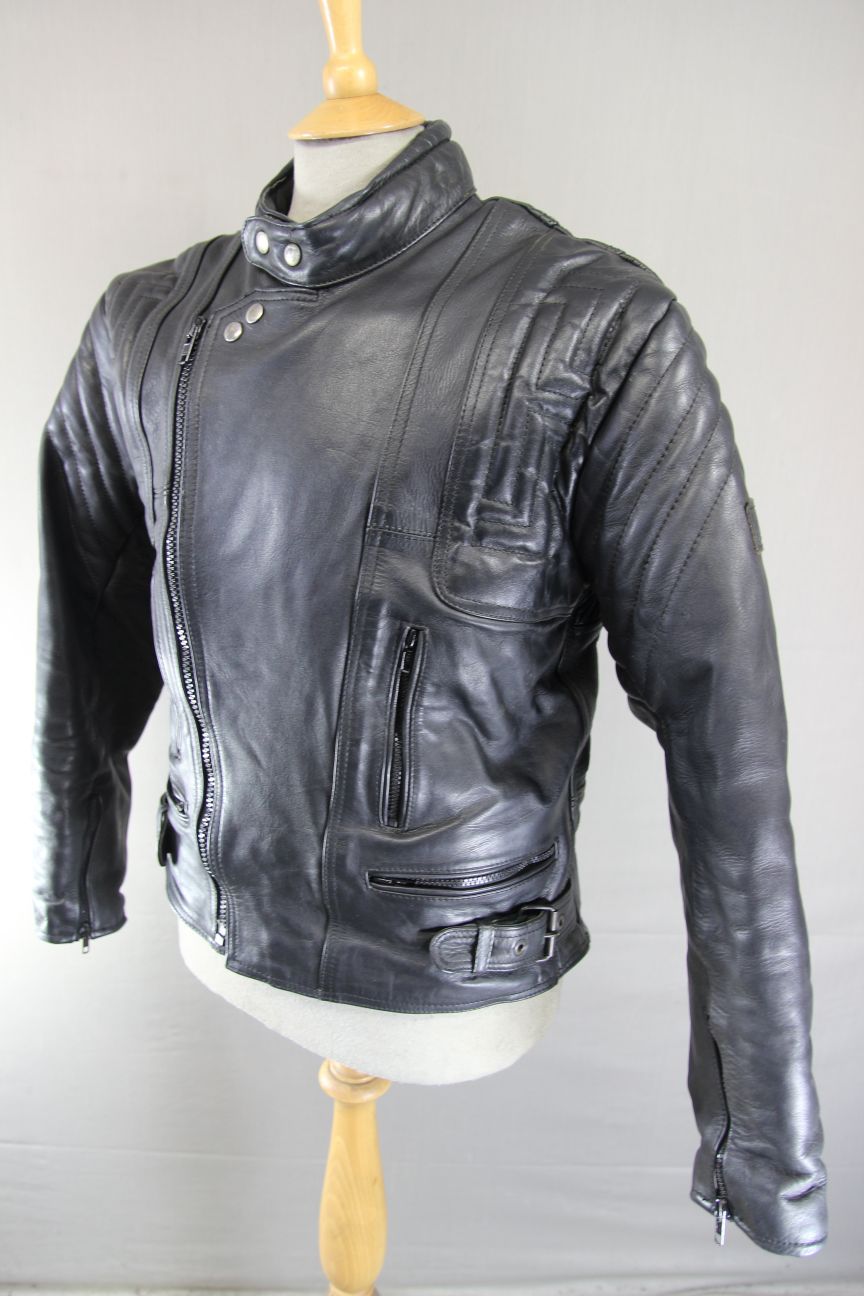 CLASSIC AKITO T-FORCE BLACK LEATHER BIKER JACKET 40-42 INCH CHEST