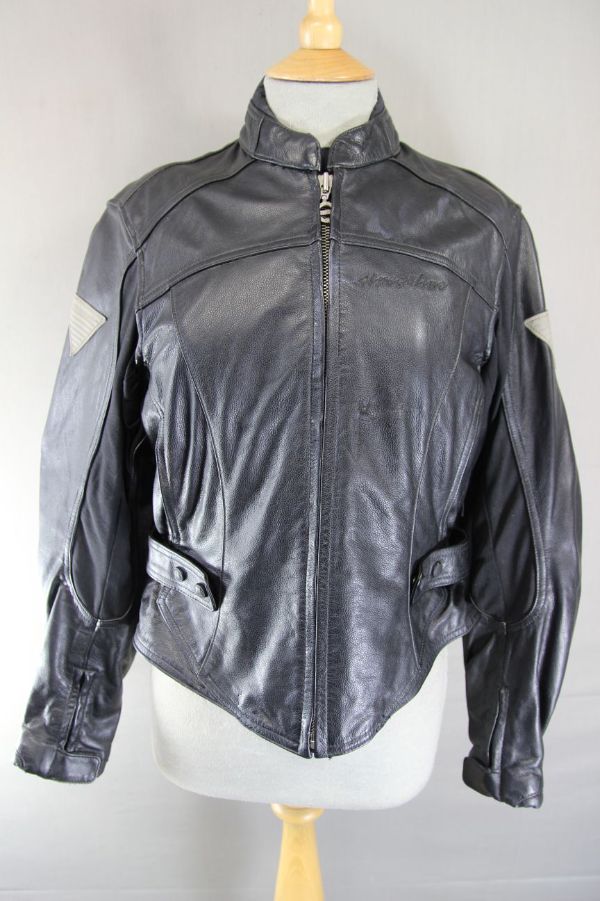 HEIN GERICKE STREETLINE BLACK LEATHER BIKER JACKET WITH CE ARMOUR: SIZE 14