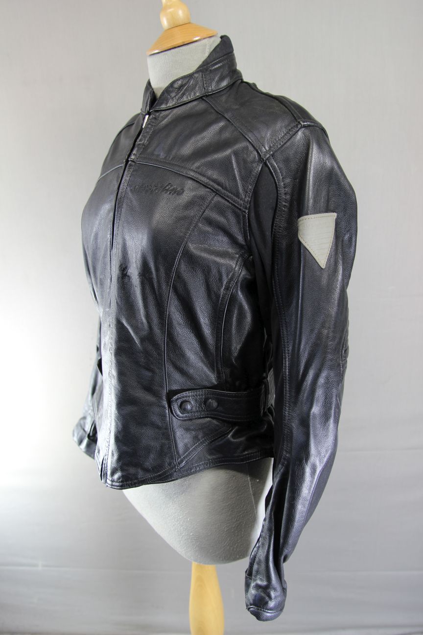 HEIN GERICKE STREETLINE BLACK LEATHER BIKER JACKET WITH CE ARMOUR: SIZE 14