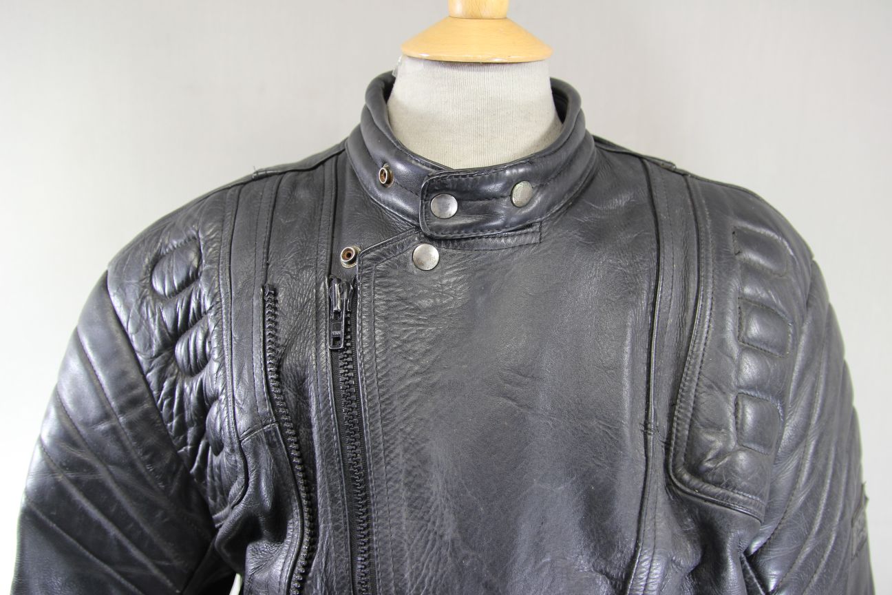 CLASSIC SPORTEX APOLLO BLACK LEATHER BIKER JACKET WITH BACK PROTECTOR 42-44 INCH