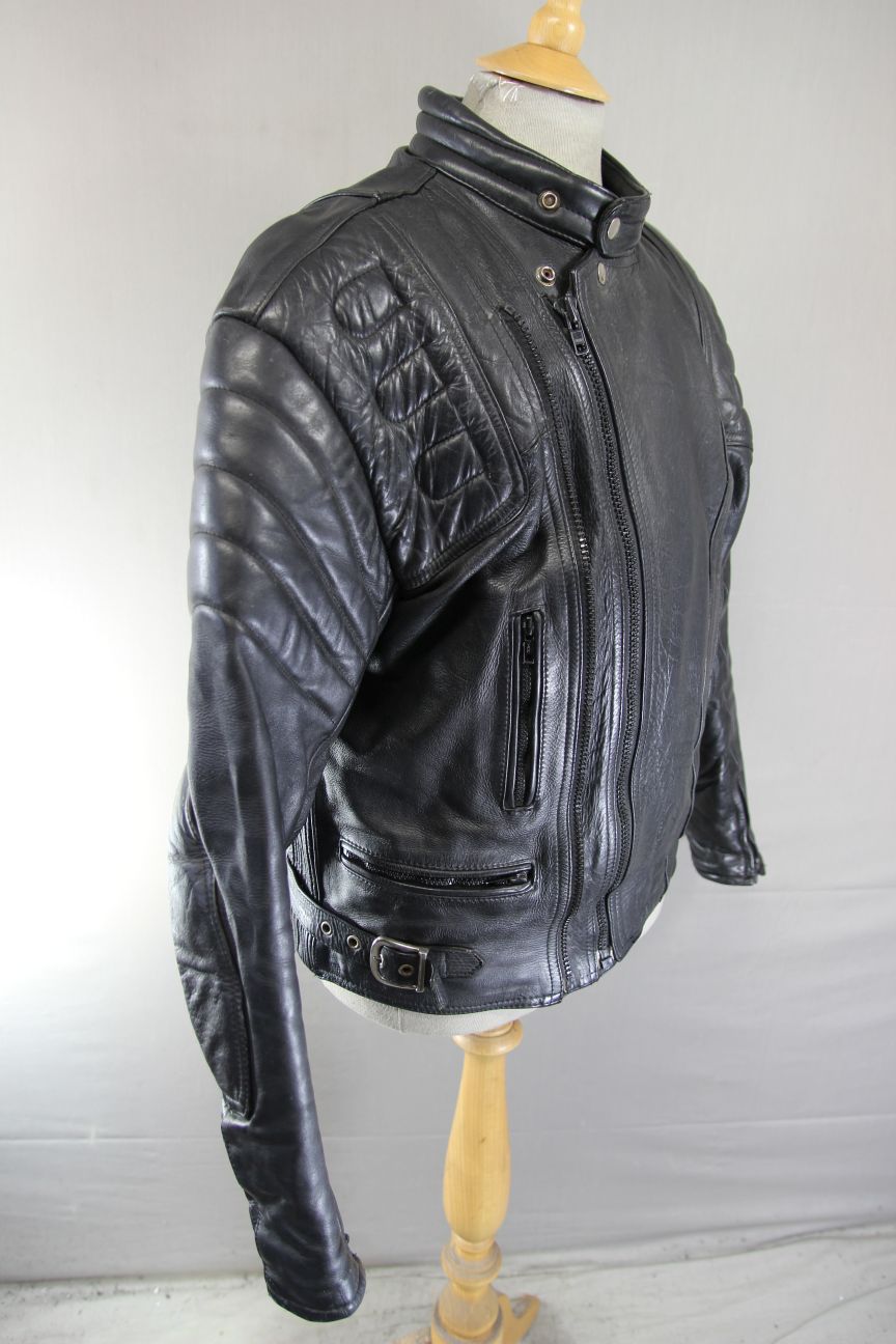 CLASSIC SPORTEX APOLLO BLACK LEATHER BIKER JACKET WITH BACK PROTECTOR 42-44 INCH