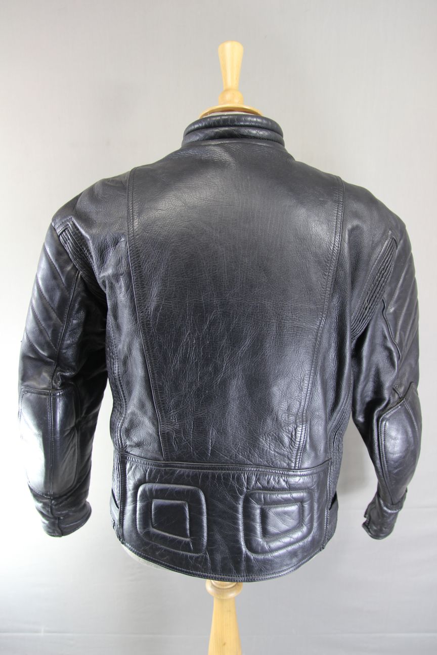 CLASSIC SPORTEX APOLLO BLACK LEATHER BIKER JACKET WITH BACK PROTECTOR 42-44 INCH