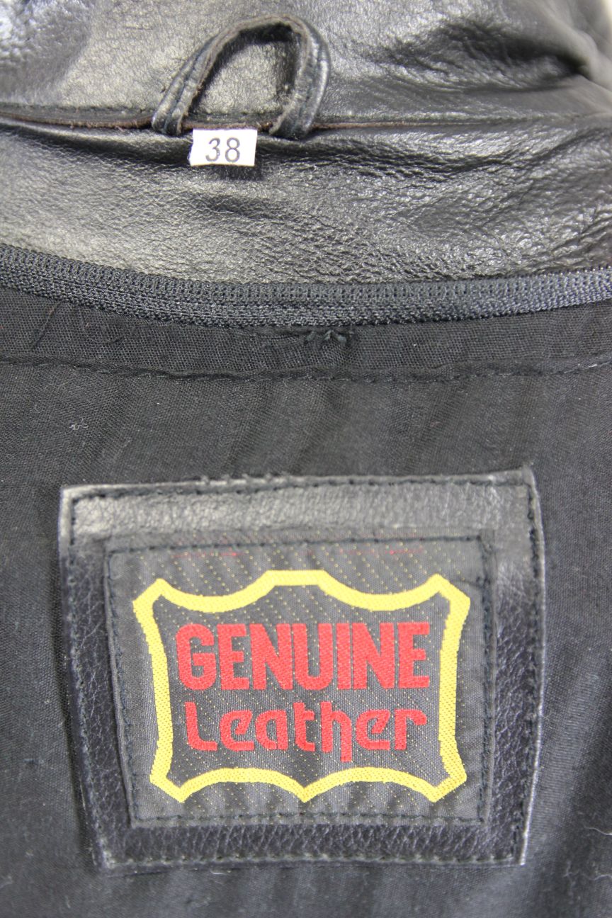 CLASSIC BLACK LEATHER BIKER JACKET WITH BACK, SHOULDER & ELBOW CE ARMOUR 38 INCH