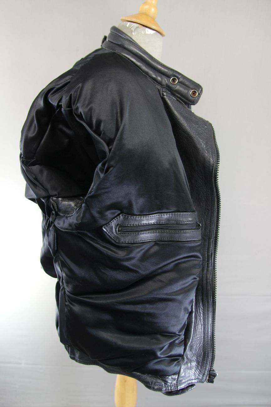 CLASSIC SPORTEX APOLLO BLACK LEATHER BIKER JACKET WITH BACK PROTECTOR 42-44 INCH