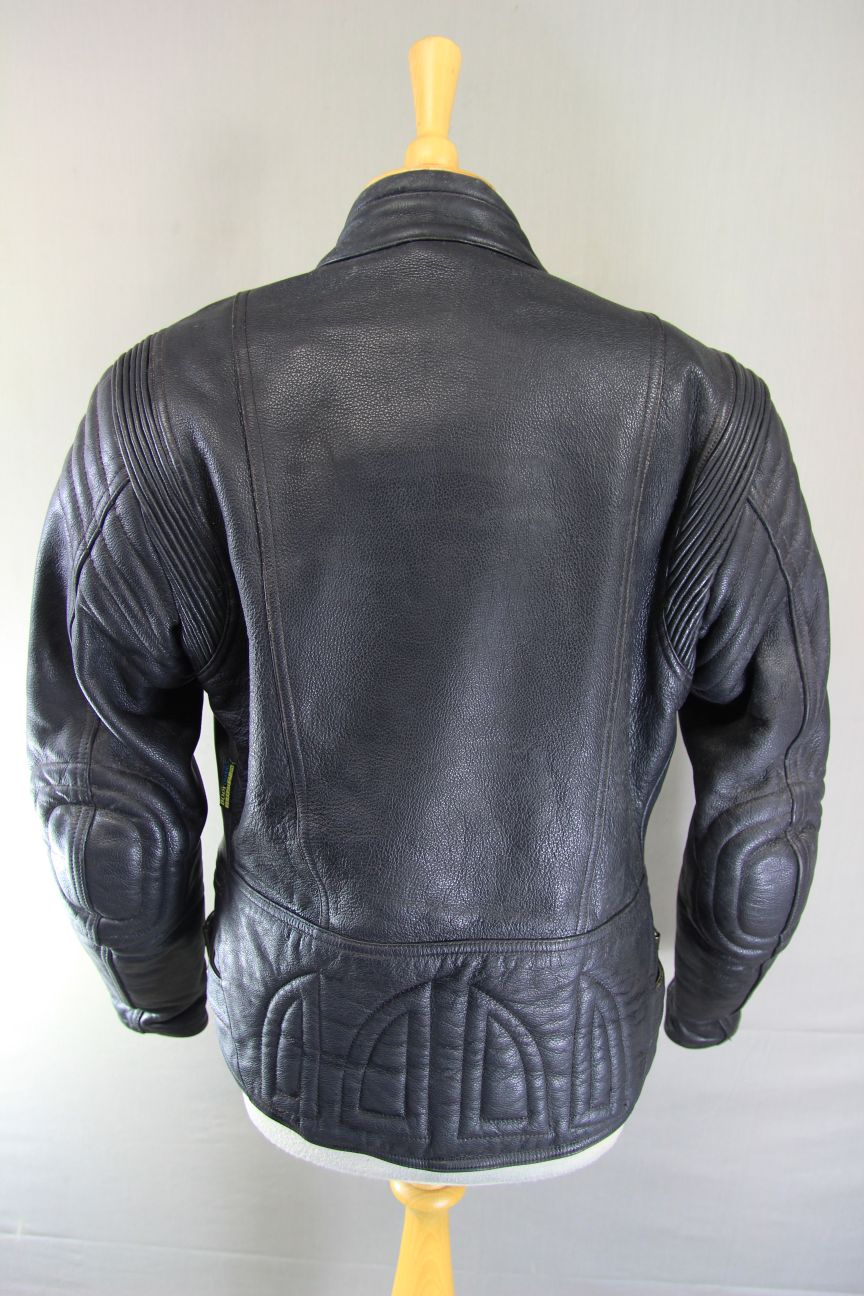 AKITO BLACK LEATHER BIKER JACKET WITH SHOULDER & ELBOW BODYGUARD CE ARMOUR 36 IN