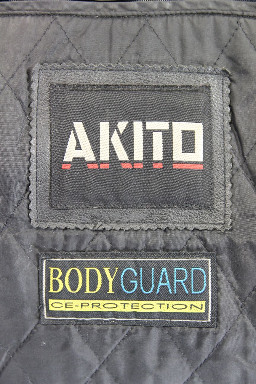 AKITO BLACK LEATHER BIKER JACKET WITH SHOULDER & ELBOW BODYGUARD CE ARMOUR 36 IN