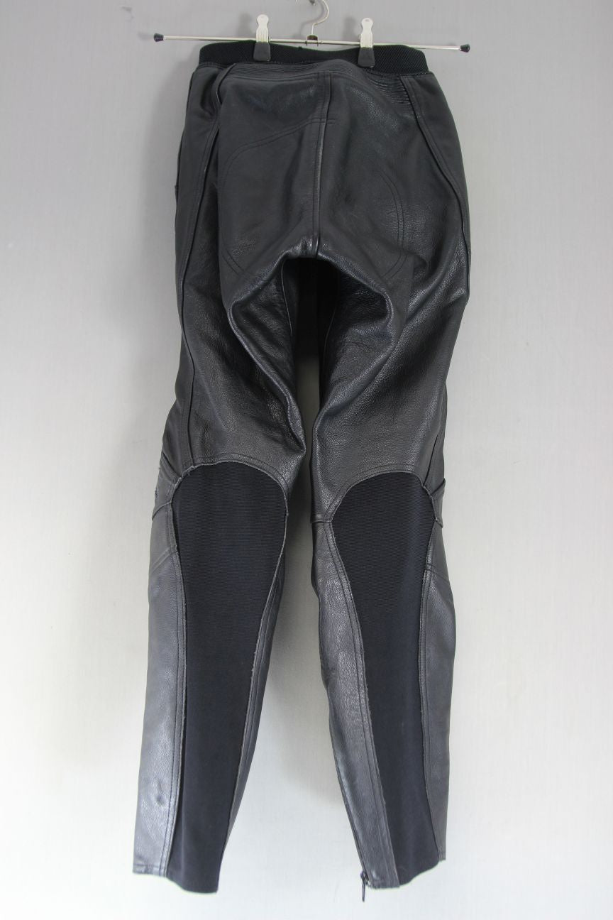 HEIN GERICKE BLACK LEATHER BIKER TROUSERS + CE ARMOUR SIZE 6 WAIST 24IN/LEG 30IN