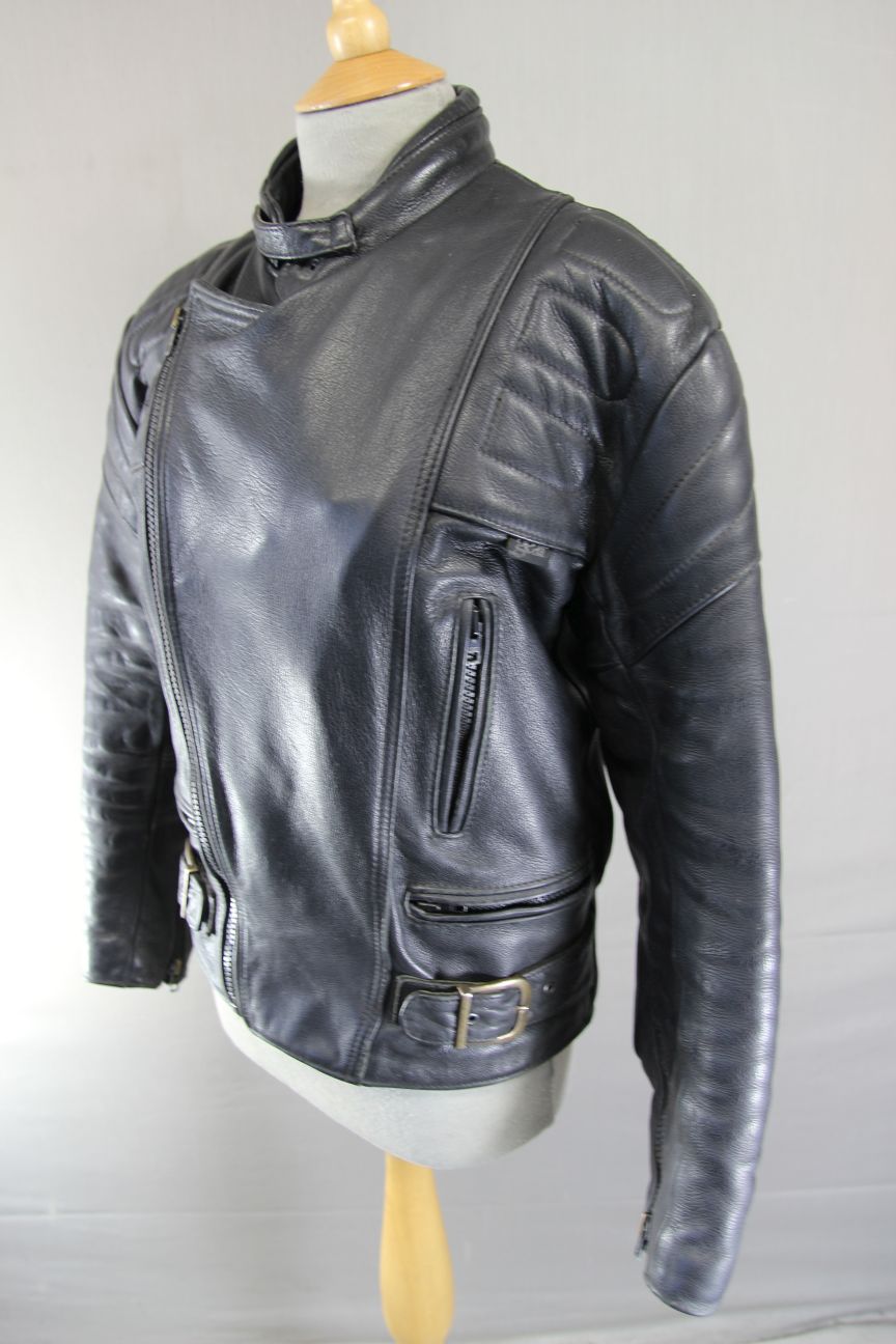 CLASSIC BRITISH MADE BLACK LEATHER GEAR BIKER JACKET 38 INCH