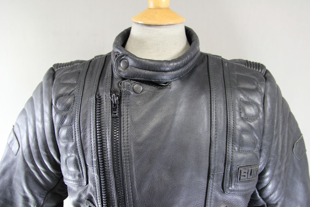SUKI MERCURY SPORTS BLACK LEATHER BIKER JACKET + REMOVABLE BACK PROTECTOR 40-42"
