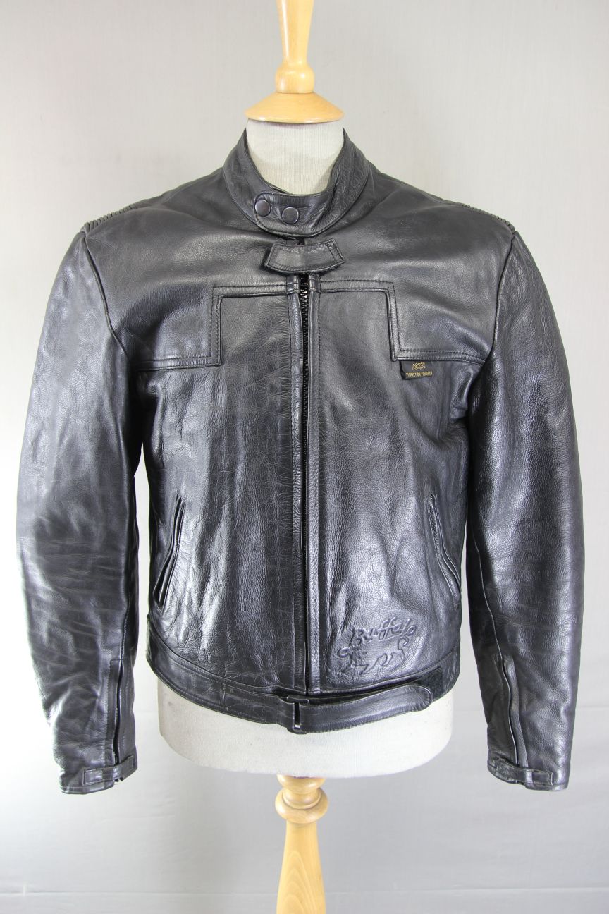 CLASSIC BUFFALO VULCAN BLACK LEATHER BIKER JACKET 38 INCH