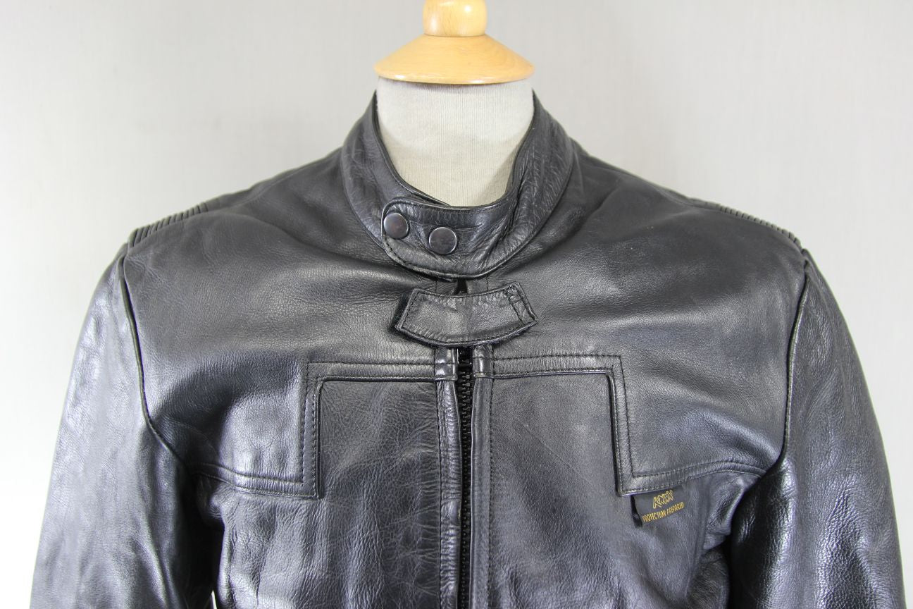 CLASSIC BUFFALO VULCAN BLACK LEATHER BIKER JACKET 38 INCH