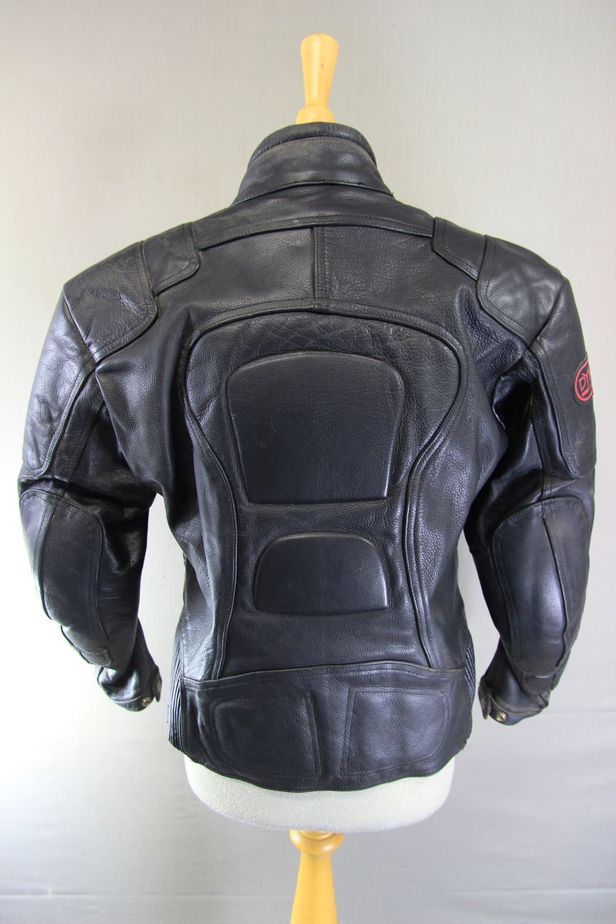 DYNAMIC LEATHER BLACK COWHIDE BIKER JACKET + SHOULDER & ELBOW CE ARMOUR: SIZE 14