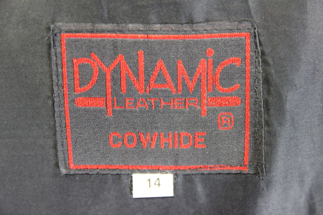 DYNAMIC LEATHER BLACK COWHIDE BIKER JACKET + SHOULDER & ELBOW CE ARMOUR: SIZE 14
