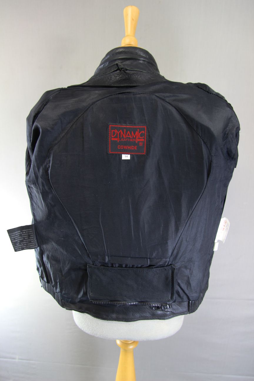 DYNAMIC LEATHER BLACK COWHIDE BIKER JACKET + SHOULDER & ELBOW CE ARMOUR: SIZE 14