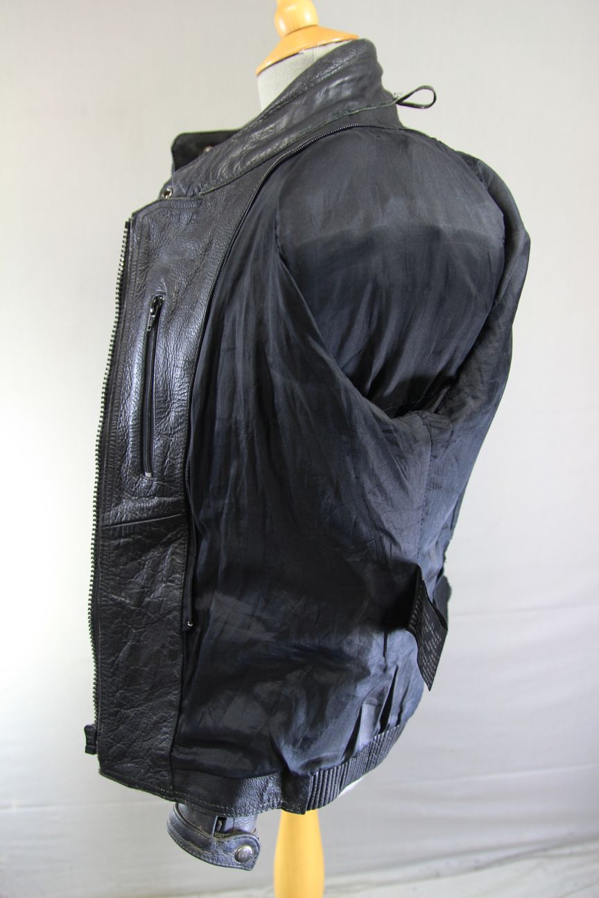 DYNAMIC LEATHER BLACK COWHIDE BIKER JACKET + SHOULDER & ELBOW CE ARMOUR: SIZE 14