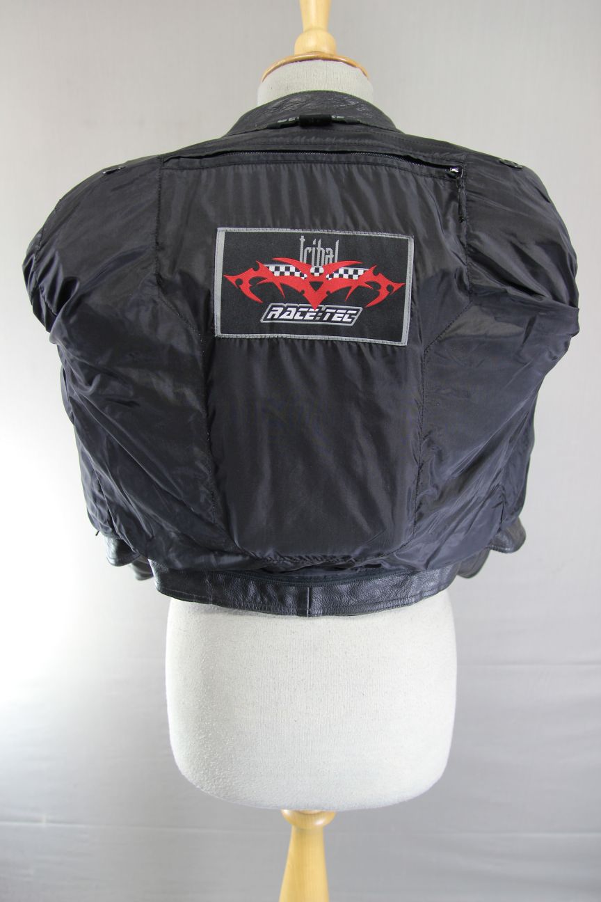 HEIN GERICKE RACETEC BLACK, RED & WHITE LEATHER BIKER JACKET + CE ARMOUR: SIZE 6