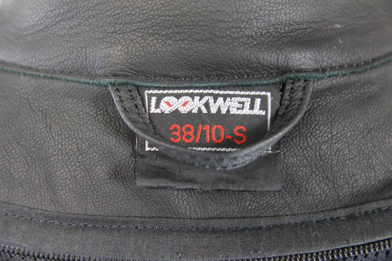 LOOKWELL LADY LINE BLACK & TURQUOISE LEATHER BIKER JACKET: SIZE 10/SMALL