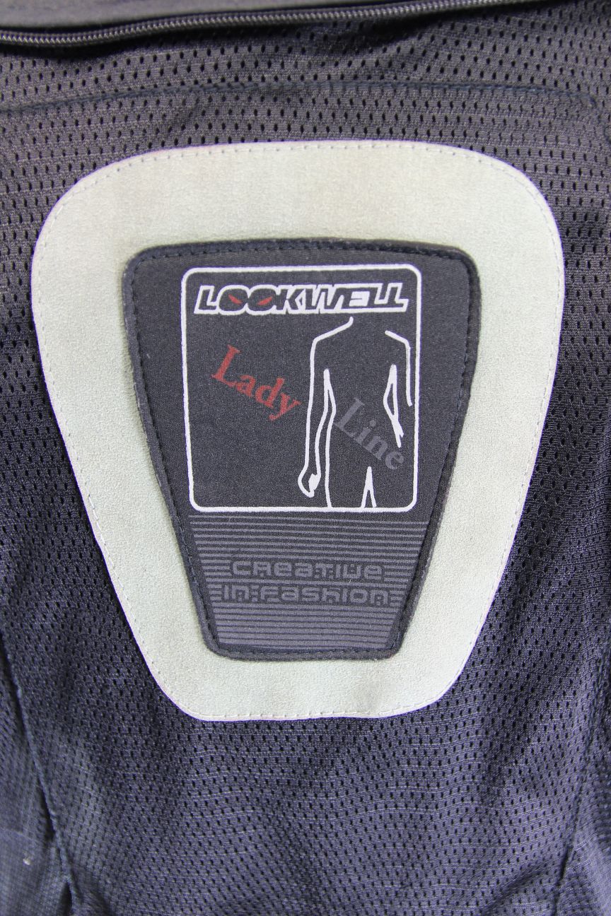 LOOKWELL LADY LINE BLACK & TURQUOISE LEATHER BIKER JACKET: SIZE 10/SMALL