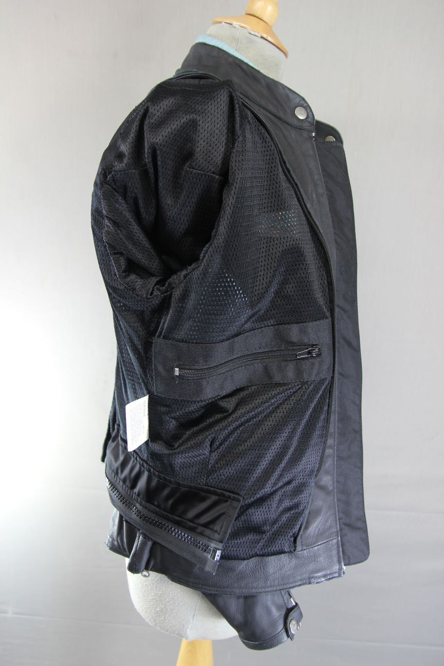 LOOKWELL LADY LINE BLACK & TURQUOISE LEATHER BIKER JACKET: SIZE 10/SMALL