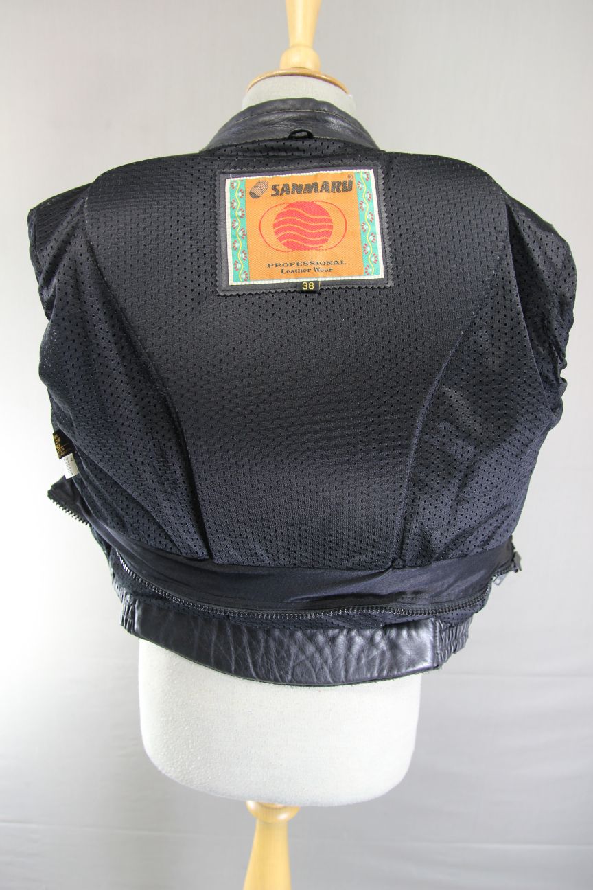 SANMARU LADIES CLASSIC BLACK LEATHER BIKER JACKET: SIZE 12/36 INCH CHEST