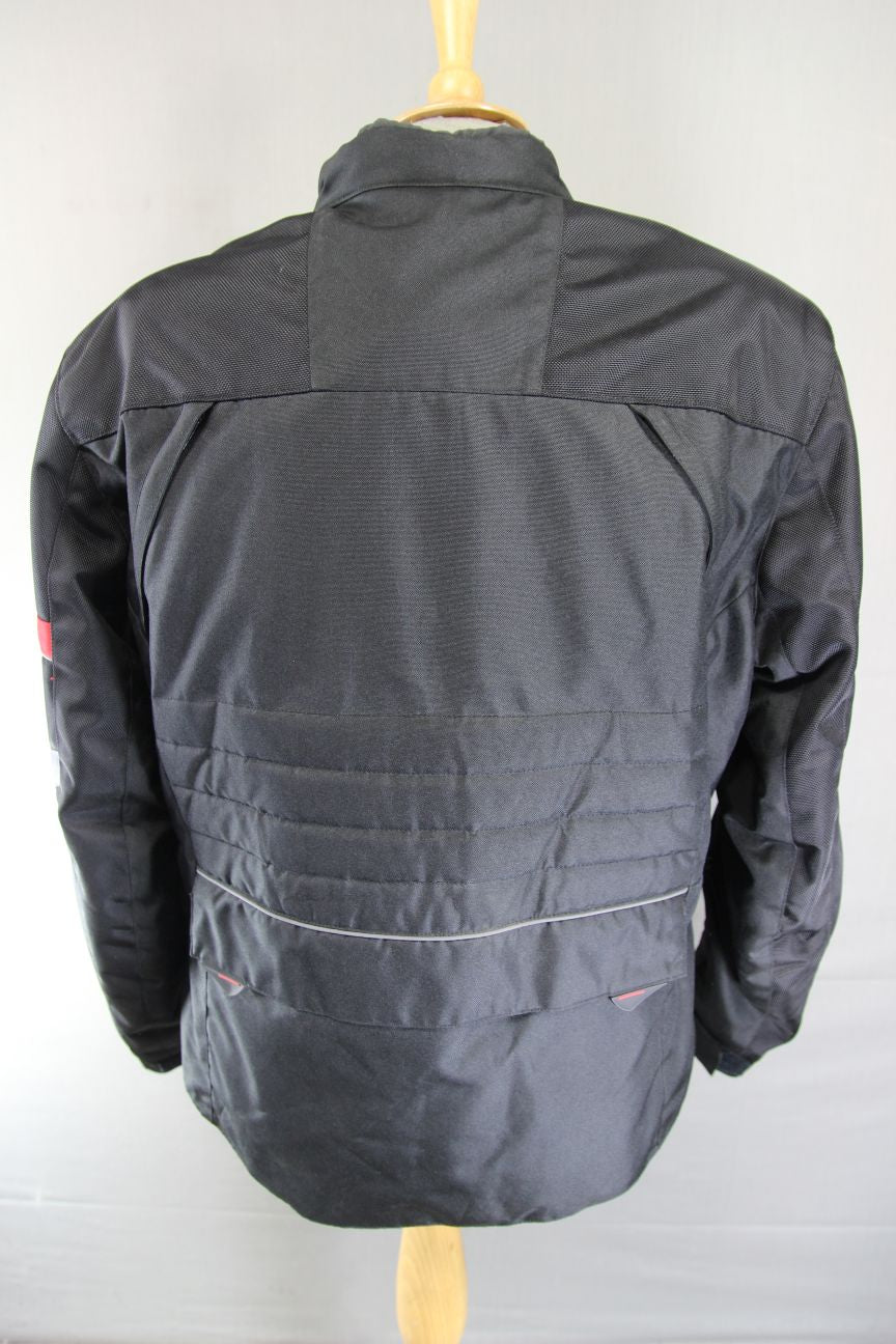 CRANE BLACK, RED & SILVER TEXTILE BIKER JACKET WITH CE ARMOUR 42-44 INCH (LARGE)