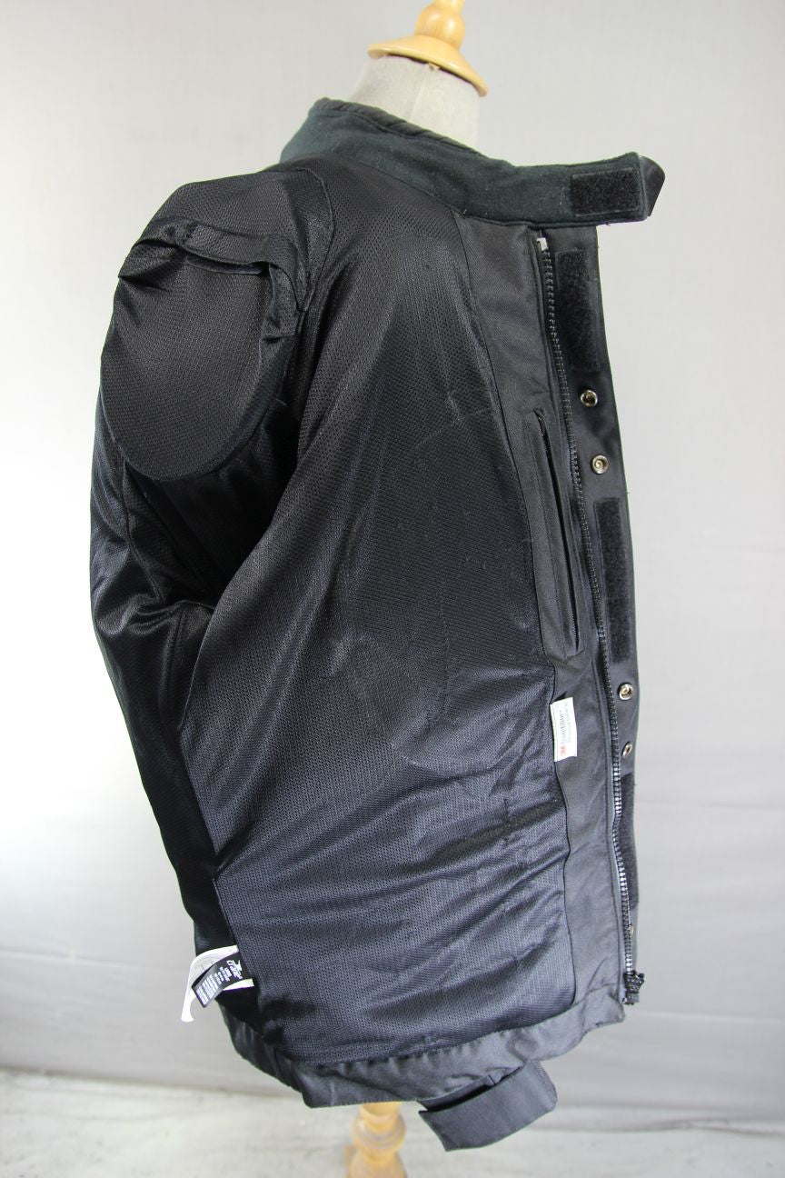 CRANE BLACK, RED & SILVER TEXTILE BIKER JACKET WITH CE ARMOUR 42-44 INCH (LARGE)